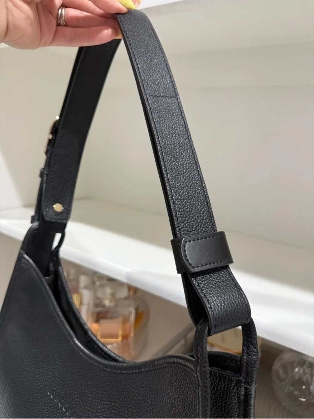 Longchamp Black Pebbled Leather Shoulder Bag